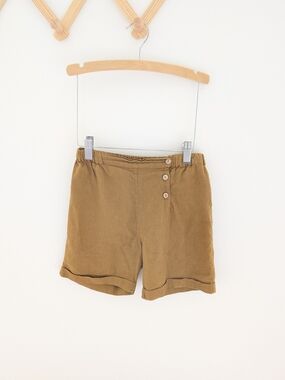 Fin & Vince Boys Linen Cotton Rolled Hem Brown Mustard Shorts Size 6-7